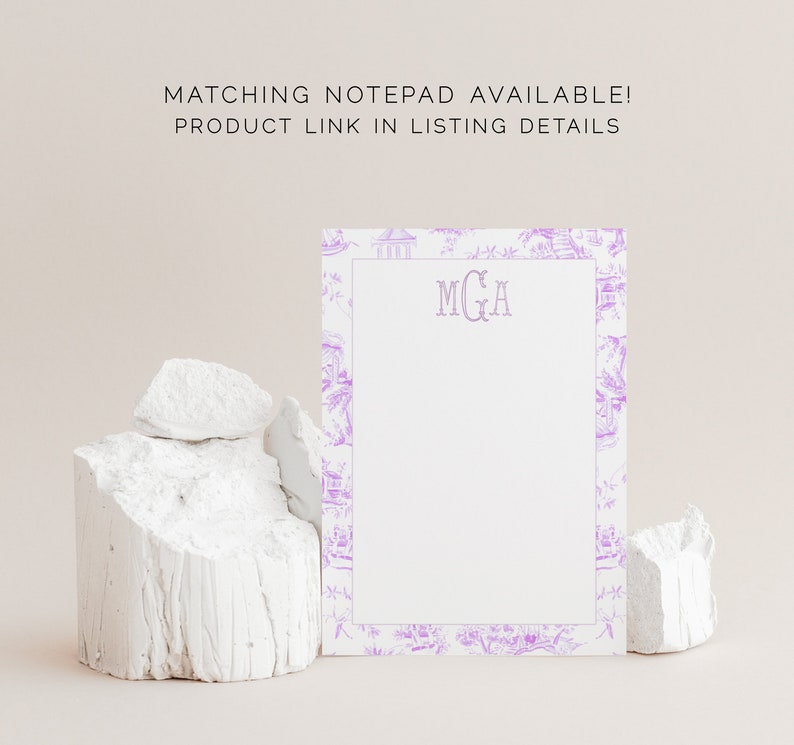 Monogram Chinoiserie Stationery, Violet Toile Pattern Stationery, Monogrammed Stationery Suite, Personalized Gift, Monogrammed Gift, Preppy image 8