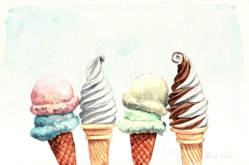 Ice Cream Art Ice Cream Painting Ice Cream Watercolor Ice Etsy