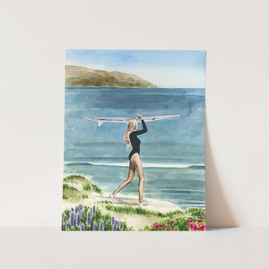 Art Print California Surfer Girl - Surf Art, Surfer Girl Art, Surf Girl Art, West Coast Art, California Art, Watercolor Painting, Beach Art