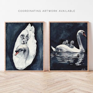 Swan Family Art Print, Motherhood Watercolor, Mother and Baby Birds Art, Whimsical Animal Nursery Painting, Baby Shower Keepsake Gift immagine 5