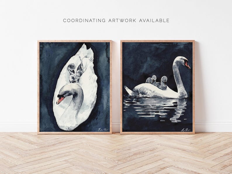 Swan Family Art Print, Motherhood Watercolor, Mother and Baby Birds Art, Whimsical Animal Nursery Painting, Baby Shower Keepsake Gift immagine 5