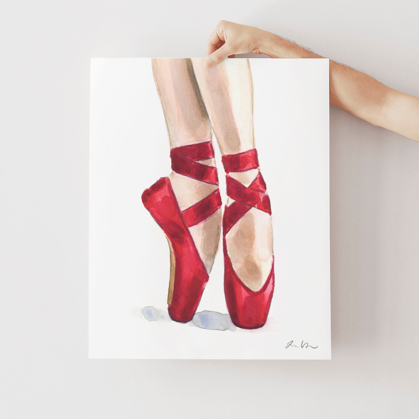 Red Pointe Shoes Art Print Red Shoes Art Ballet Slippers image