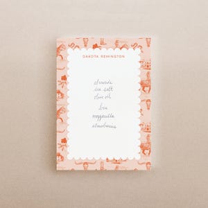 Orange Longhorn Cowgirl Toile Notepad, Custom Western Note Pad, Bespoke Bridesmaid Gift, Southern Preppy Gift, College Girl Stationery