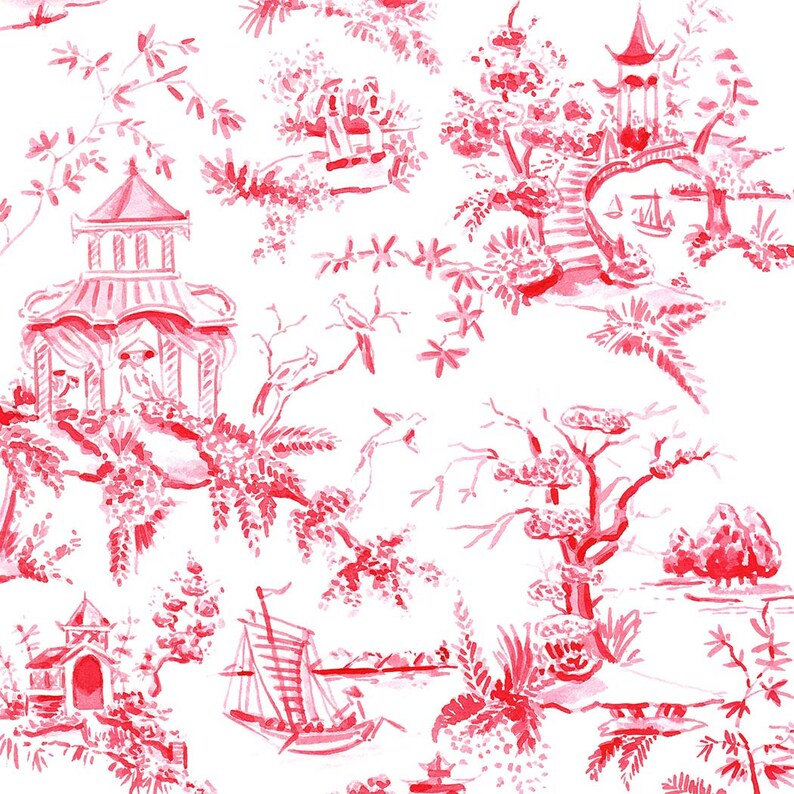 Art Print Red Chinoiserie Pattern Chinoiserie Watercolor | Etsy