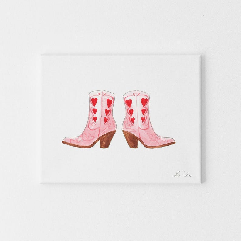 Pink Cowboy Boots Art Print, Cowgirl Decor, Texas Watercolor Painting, Nashville Fashion Illustration, Cowgirl Nursery, Western Aesthetic image 2