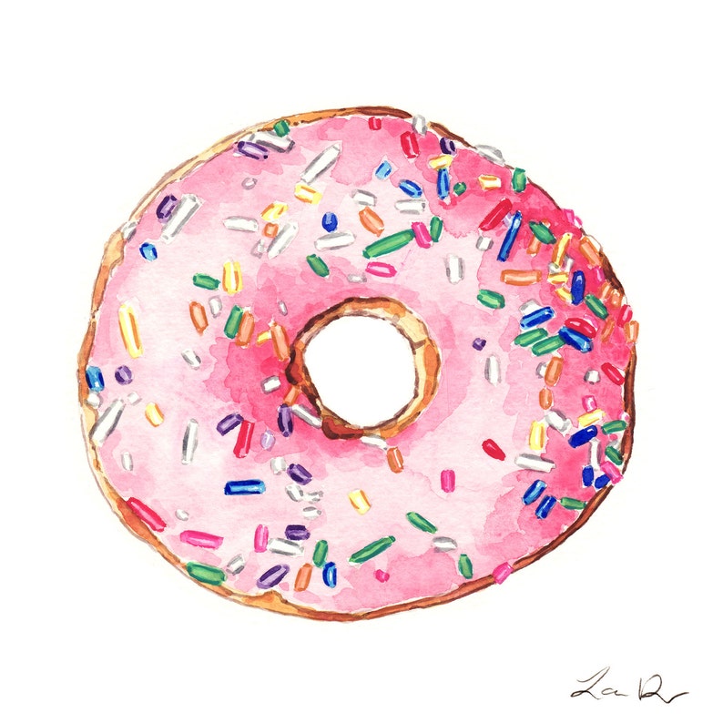 Art Print Pink Donut with Rainbow Sprinkles Watercolor Painting Wall Home Decor Wedding Donut Bar Cute Pretty Gift for Her image 3