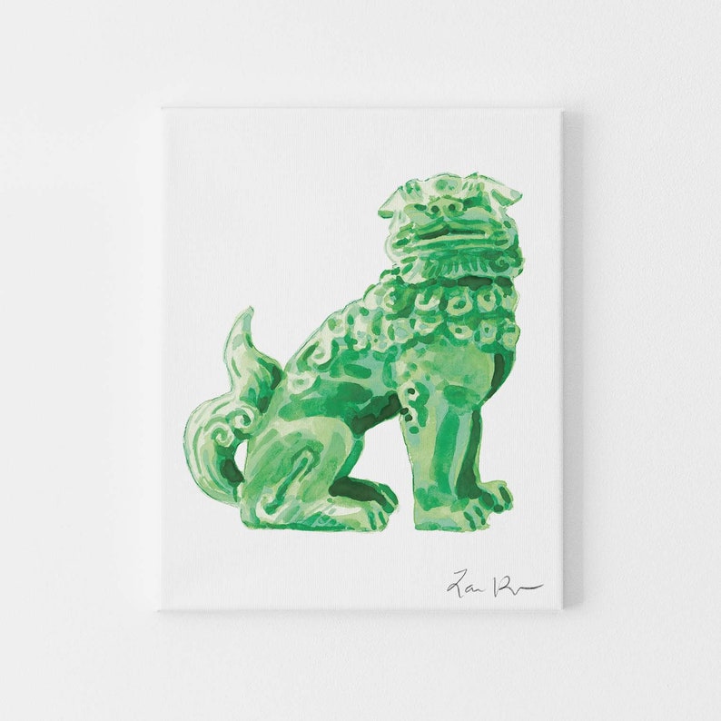 Green Foo Dog Art Foo Dog Painting Foo Dog Print Chinoiserie Etsy