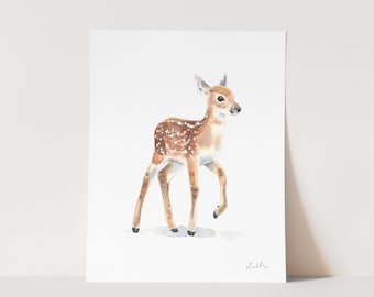 Art Print Baby Deer Fawn No. 5 - Animal Watercolor, Nursery Art, New Baby Gift, Deer Art Print, Gender Neutral Baby Gift, Baby Shower Gift