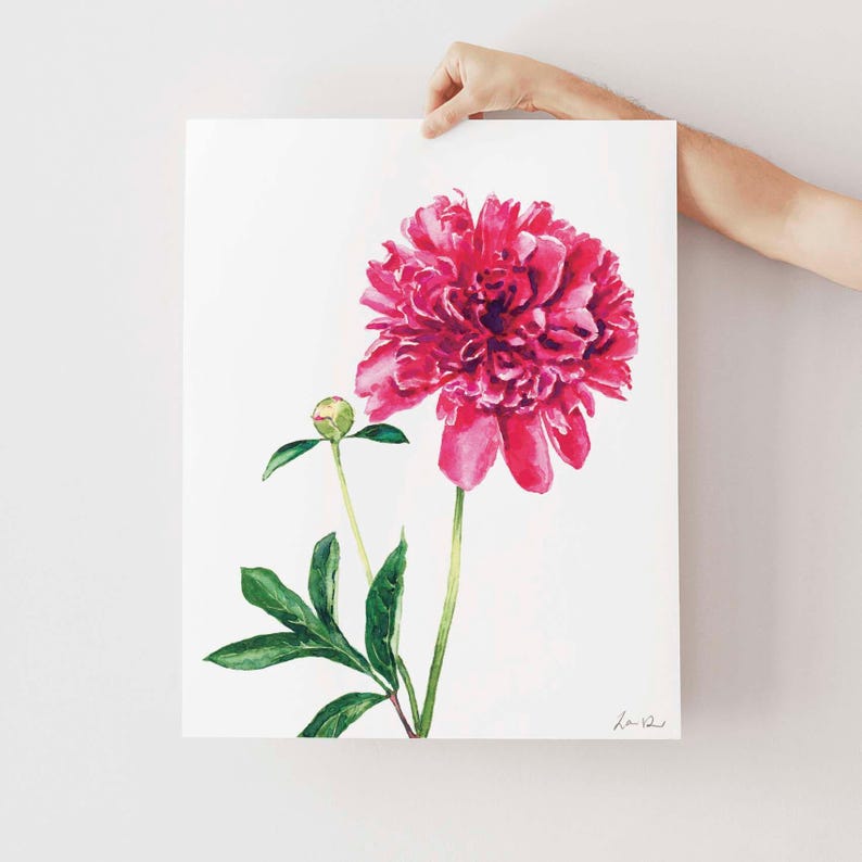 Pink Peony Art Print, Peony Watercolor Painting, Peonies Wall Decor, Pink Floral Home Decor, Botanical Illustration, Bright Southern Preppy immagine 2