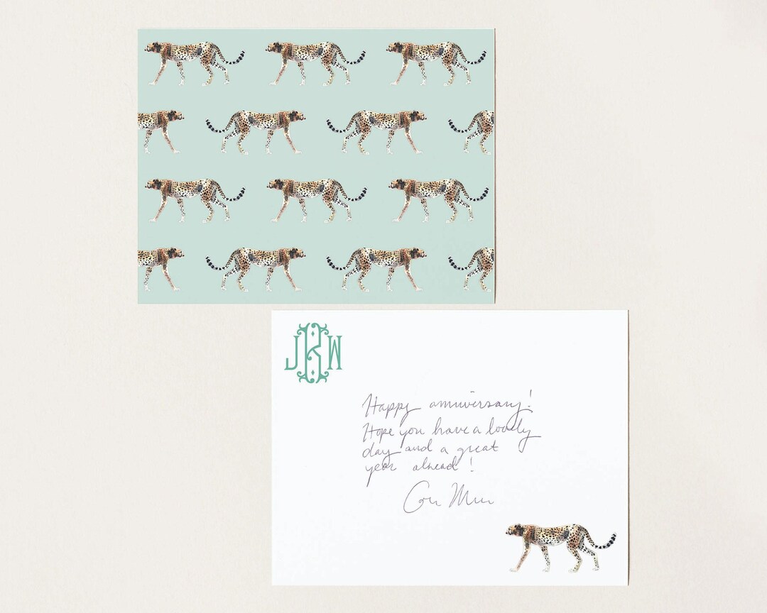 Custom Green Cheetah Stationery Set, Monogram Notecards, Preppy ...