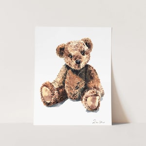 Art Print Teddy Bear No. 1 Watercolor Painting Home Decor Brown Bear Nursery Stuffed Animal Baby Shower Gift Baby Boy Kids Room Children