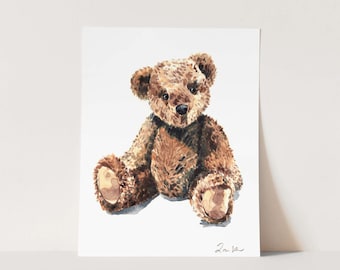 Art Print Teddy Bear No. 1 Watercolor Painting Home Decor Brown Bear Nursery Stuffed Animal Baby Shower Gift Baby Boy Kids Room Children