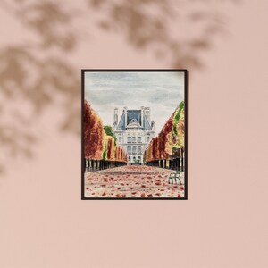 Autumn in Paris Art Print, Tuileries Gardens Palace, Fall Watercolor Home Decor, Paris Architecture Painting, Whimsical Apartment Wall Art image 6