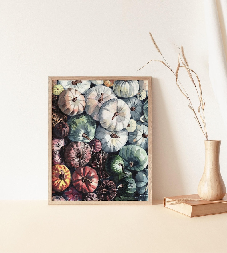 Pumpkin Patch Art Print, Autumn Wall Art, Fall Watercolor Painting, Fall Home Decor, Natural Seasonal Decor, Thanksgiving Hostess Gift image 5