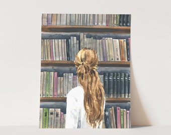 Art Print Girl in the Bookstore - Library Art, Book Lover Gift, Bookworm Gift, Book Art, Book Art Print, Book Print, Book Wall Art