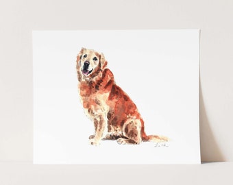 Golden Retriever Art Print, Dog Watercolor Painting, Dog Lover Gift, Golden Nursery Wall Decor, Dog Owner Gift, Family Dog Keepsake Gift