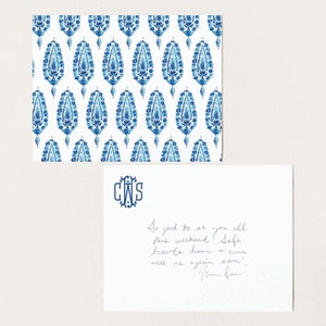 Blue Paisley Pattern Stationery, Personalized Notecards, Boho Stationery Set, Custom Preppy Gift, Monogrammed Gift, Southern Hostess Gift