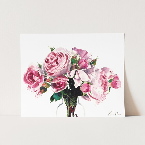 Blush pink floral wall art Girly wall decor Watercolor peony print rose ...