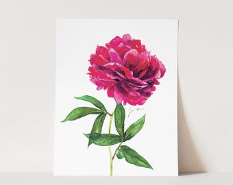 Pink Peony Watercolor Art Print, Pink Floral Painting, Cute Apartment Art, Southern Preppy Style, Pretty Feminine Art, Laura Row Studio Art