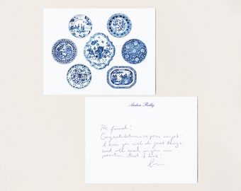 Blue and White Chinoiserie Stationery, Personalized Chinoiserie Notecards, Custom Bridesmaid Gift, Something Blue Wedding Thank You Notes