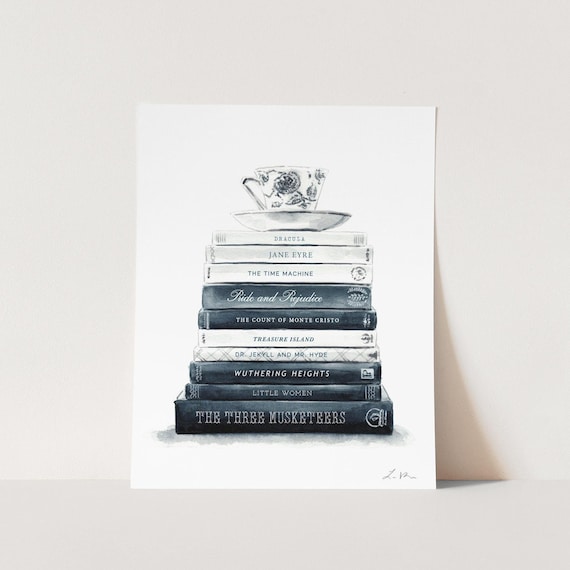 Personalized Book Art Print No. 4, Custom Book Stack Library Art, Book Gift, Book Wall Decor, Teacher Appreciation Gift, Graduation Gift