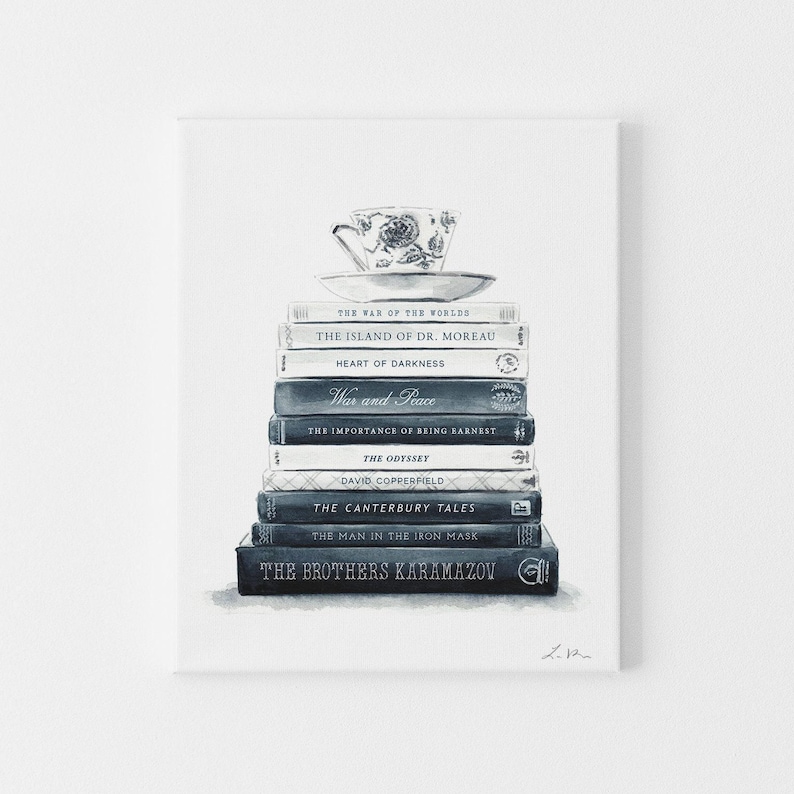 Lámina artística personalizada con diseño de libro n.° 4, arte personalizado para biblioteca con pilas de libros, regalo literario, decoración de pared con diseño de libro, regalo de agradecimiento para profesores, regalo de graduación. imagen 3