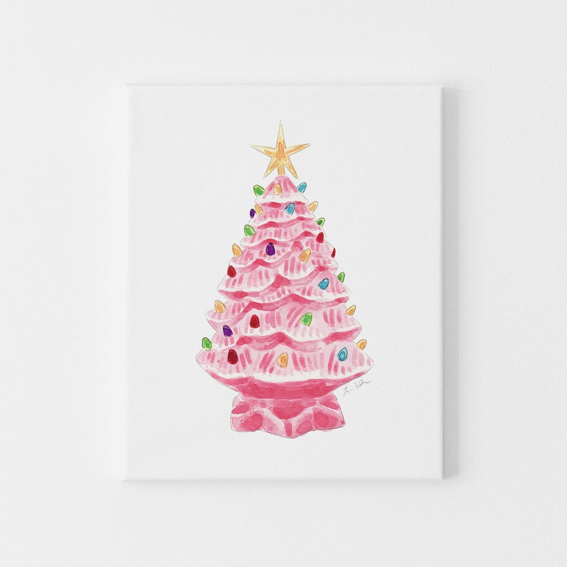 Art Print Pink Vintage Light up Christmas Tree Holiday Etsy