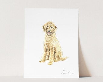 Goldendoodle Watercolor Art Print, Dog Lover Gift, Golden Doodle Art, Family Dog Decor, Baby Boy Nursery Art, Dog Theme Baby Shower Gift