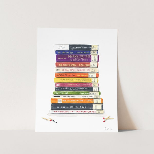 Banned Books Art Print - Book Lover Gift, Reader Gift, Book Art Print, Book Print, Library Art, Book Wall Art, Classic Literature Gift