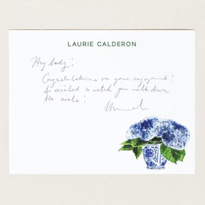 Personalized Stationery - Blue Hydrangeas in Ginger Jar Planter - Blue and White - Chinoiserie Note Cards - Preppy - Custom Gift for Her