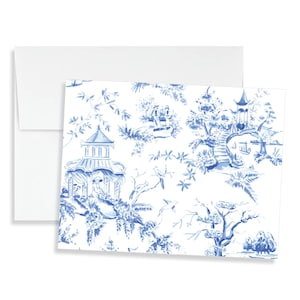 Light Blue Chinoiserie Toile Monogram Stationery, Personalized Notecard Set, Southern Stationery Suite, Custom Preppy Monogrammed Gift image 7