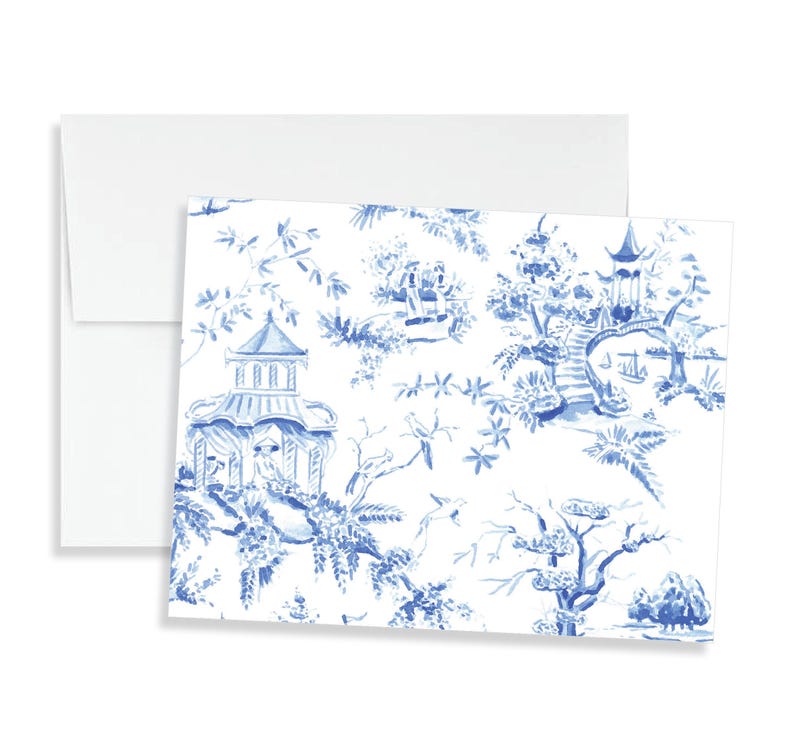 Light Blue Chinoiserie Toile Monogram Stationery, Personalized Notecard Set, Southern Stationery Suite, Custom Preppy Monogrammed Gift image 7