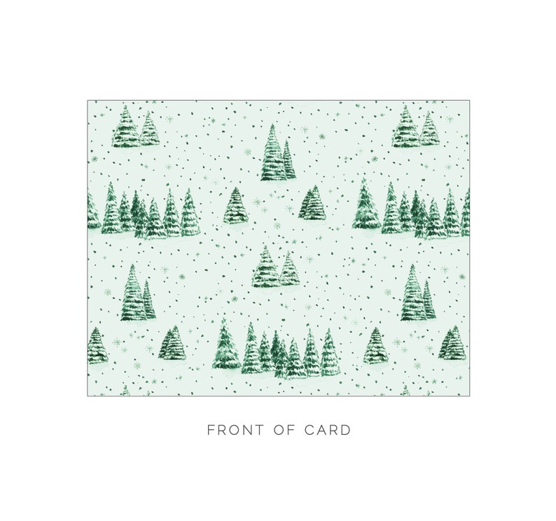 Green Pine Tree Toile Notecard Set, Personalized Winter Toile Blank Cards, Vintage Preppy Christmas Tree Stationery, Custom Hostess Gift image 3