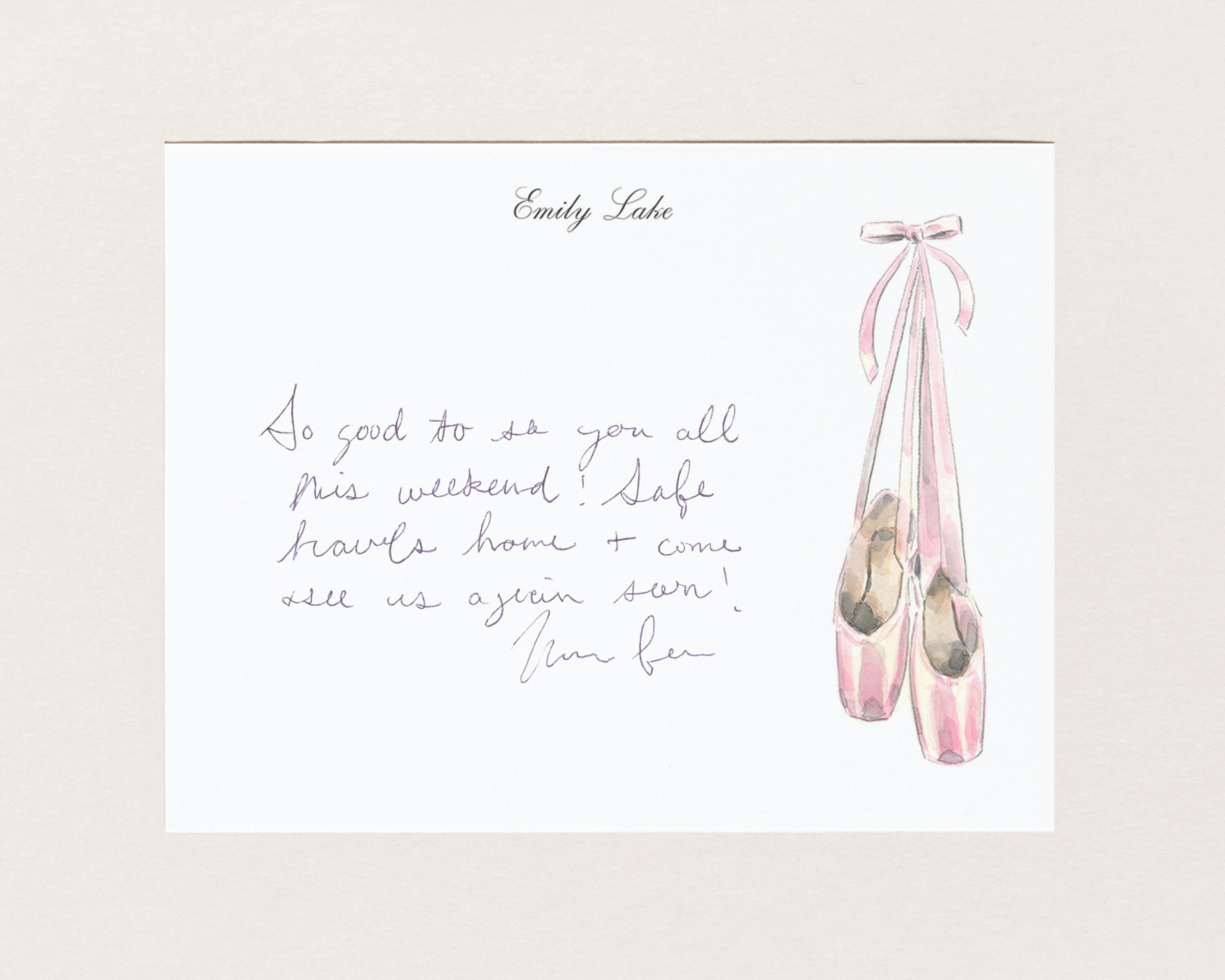Ballet Inspired Stationery, Custom Pink Ballet Slippers Notecards, Ballerina Pointe Shoes, Whimsical Ballet Themed Gift, Elegant Watercolor