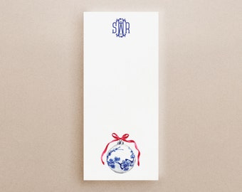 Chinoiserie Christmas Notepad, Blue and White Ornament, Monogrammed Note Pad, Preppy Holiday Stationery, Festive Southern Hostess Gift