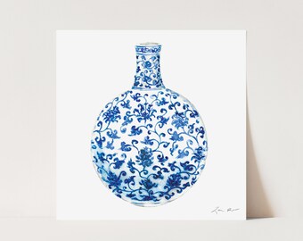 Art Print Blue and White Ginger Jar No. 13 - Ginger Jar Art, Chinoiserie Art, Watercolor Painting, Preppy Art, Pretty Art, Palm Beach Chic