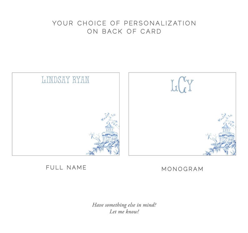 Light Blue Chinoiserie Toile Monogram Stationery, Personalized Notecard Set, Southern Stationery Suite, Custom Preppy Monogrammed Gift image 4