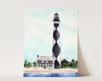 Art Print Cape Lookout Light House Lighthouse Watercolor Painting Wall Home Decor North Carolina Outer Banks