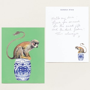Personalized Stationery - Chinoiserie Scene Monkey on a Garden Seat No. 2 - Monogram Note Cards - Stationery Suite - Custom Gift
