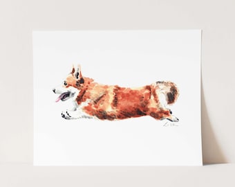 Art Print Cute Corgi Jump Giclee Watercolor Painting Wall Home Decor Dog Lover Welsh Corgi Mom Pet Parent Gift Nursery Animal Happy