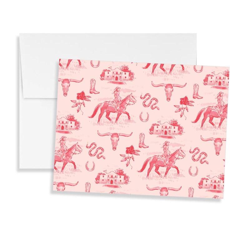 Vintage Pink Cowgirl Toile Stationery, Monogram Gift, Western Custom Notecards, Bespoke Stationery, Southern Preppy, Texas Bridesmaid Gift Bild 8