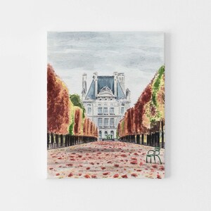 Autumn in Paris Art Print, Tuileries Gardens Palace, Fall Watercolor Home Decor, Paris Architecture Painting, Whimsical Apartment Wall Art image 3