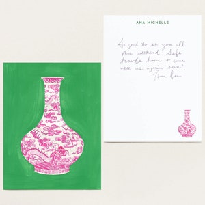 Personalized Stationery - Pink Ginger Jar with Kelly Green Background No. 3 Chinoiserie Chic Custom Preppy Southern Hostess Gift