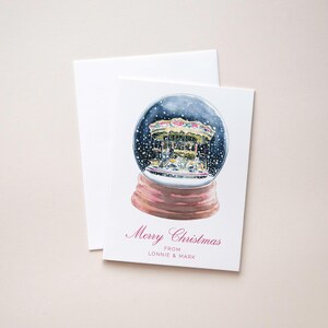 Paris Carousel Snowglobe Holiday Cards, Custom Snow Globe Christmas Cards, Personalized Winter Cards, Bespoke Whimsical Holiday Stationery
