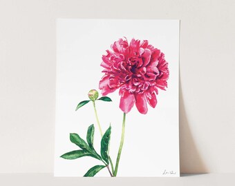 Pink Peony Art Print, Peony Watercolor Painting, Peonies Wall Decor, Pink Floral Home Decor, Botanical Illustration, Bright Southern Preppy