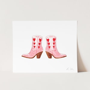 Pink Cowboy Boots Art Print, Cowgirl Decor, Texas Watercolor Painting, Nashville Fashion Illustration, Cowgirl Nursery, Western Aesthetic image 1