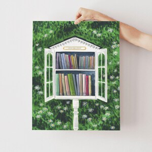 Little Free Library Art Print, Book Lover Gift, Librarian Gift, Bookworm Gift, Little Library Art, Whimsical Book Art Print, Book Wall Art zdjęcie 2