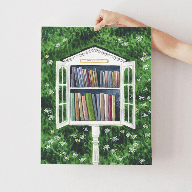 Little Free Library Art Print, Book Lover Gift, Librarian Gift, Bookworm Gift, Little Library Art, Whimsical Book Art Print, Book Wall Art zdjęcie 2