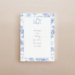 Personalized Notepad Blue Chinoiserie Toile Pattern - Monogram - Your Name - Chinoiserie Note Pad - Office - Custom Gift for Her