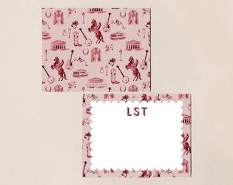 Burgundy Nashville Pattern Custom Notecard Set, Personalized Country Music Stationery Cards